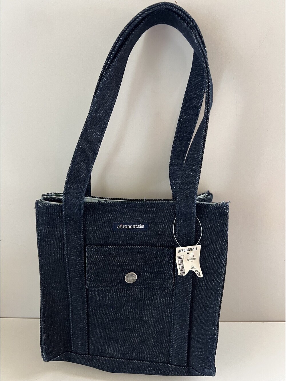Aeropostale Y2K Dark Blue Denim Tote with Rare Iconic Hibiscus Floral Interior